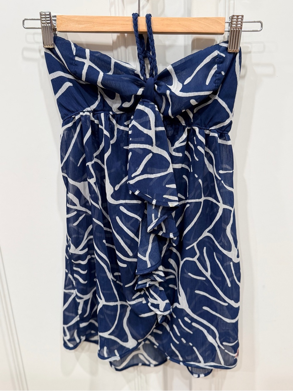Hollister Navy Blue and White Patterned Strapless Tunic